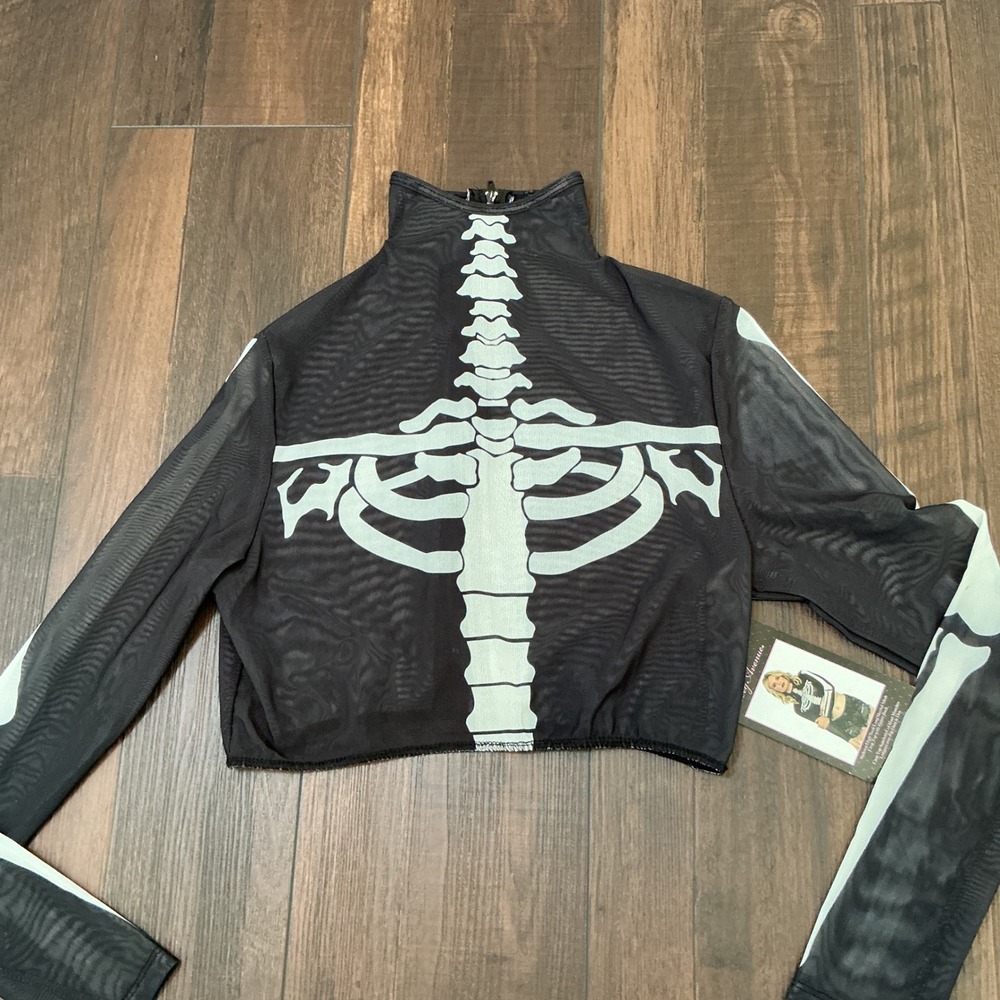 Leg Avenue Skeleton Mesh Crop Top Black High Neck Zipper Back Size S/P 8283